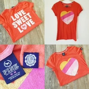 Victoria's Secret PINK Vintage Cotton Orange Rainbow Ombre Heart Tee Shirt
